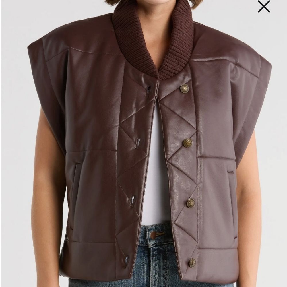 Faux Leather Cap Sleeve Black Vest Size S NWT